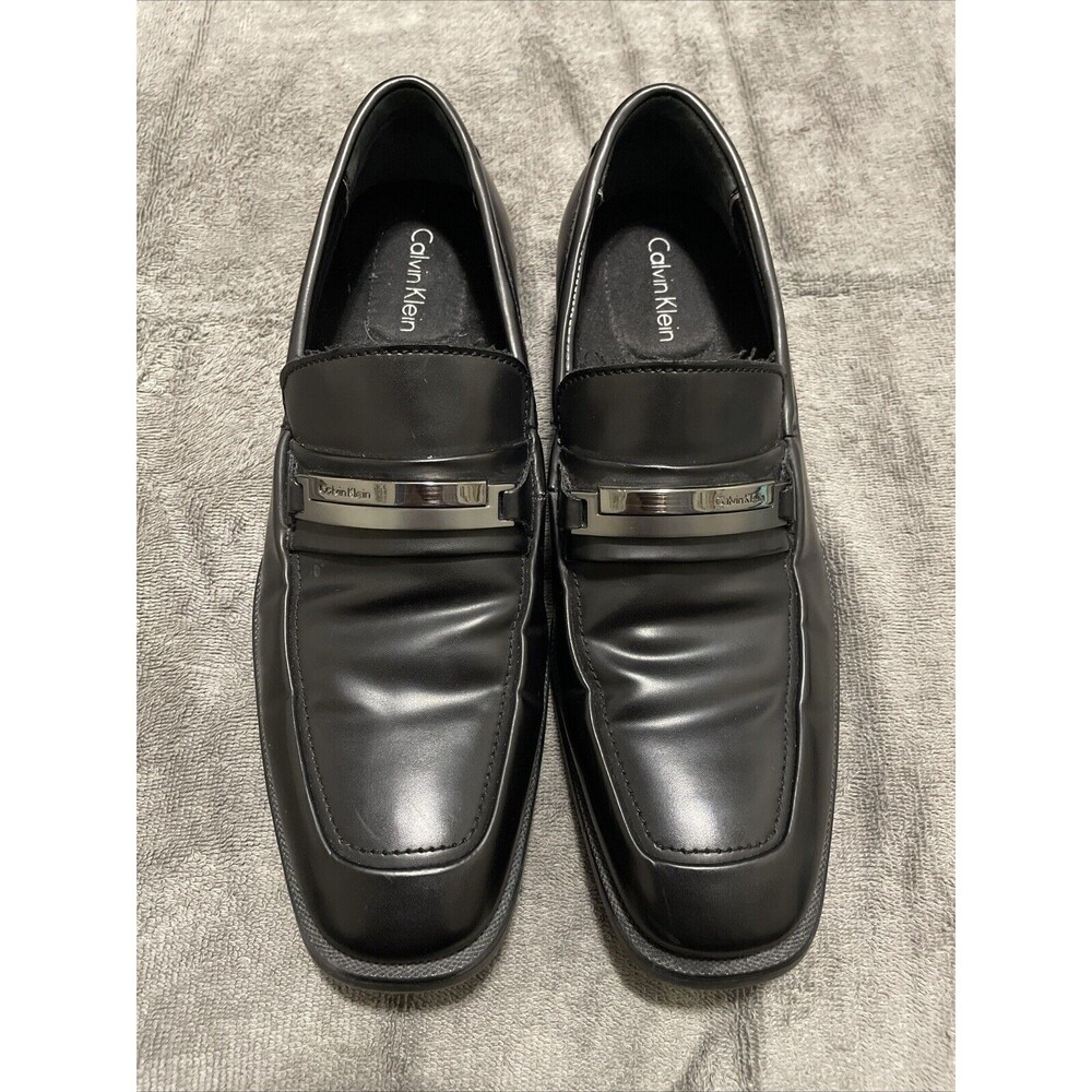 Men’s Calvin Klein Ezra 34F0267-BLK  Black Leather Dress Slip On Shoes Sz 8M